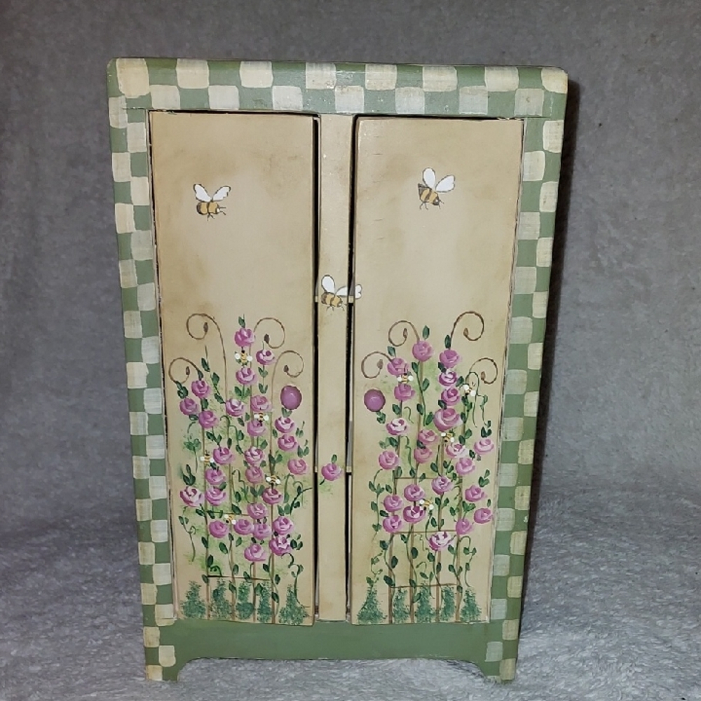 Vintage Painted Wood Mini Curio Cabinet. 12" × 8".